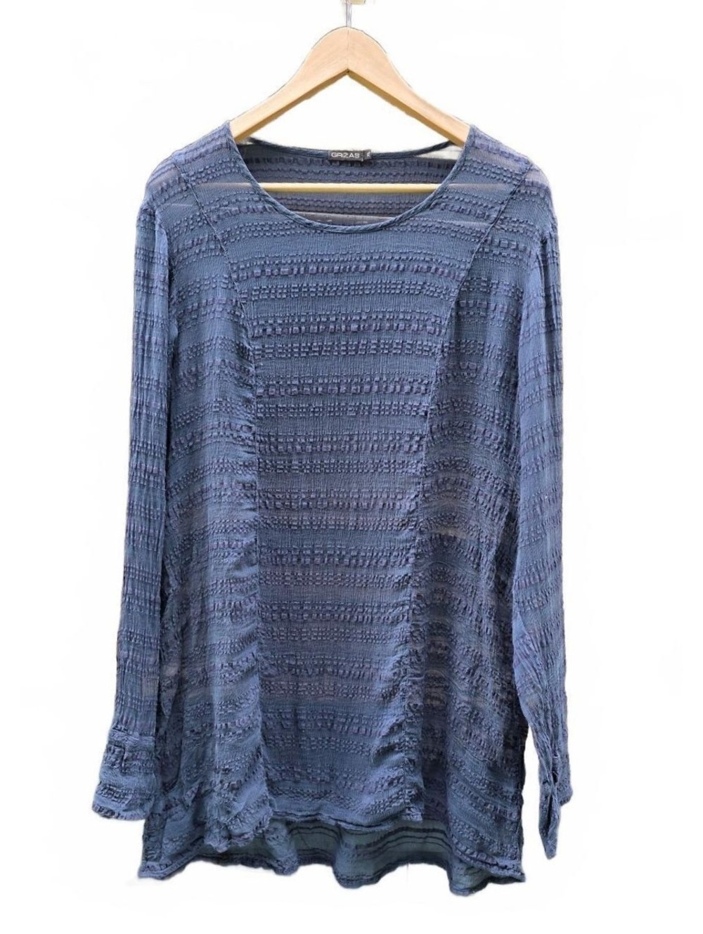 Grizas Boho Blue Sheer Long Sleeve Tunic Top Soft Stretch  XL